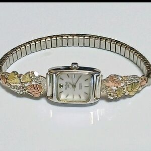 12K Black Hills Gold Band w/ Silver Diamond Quartz Black Hills Gold Watch